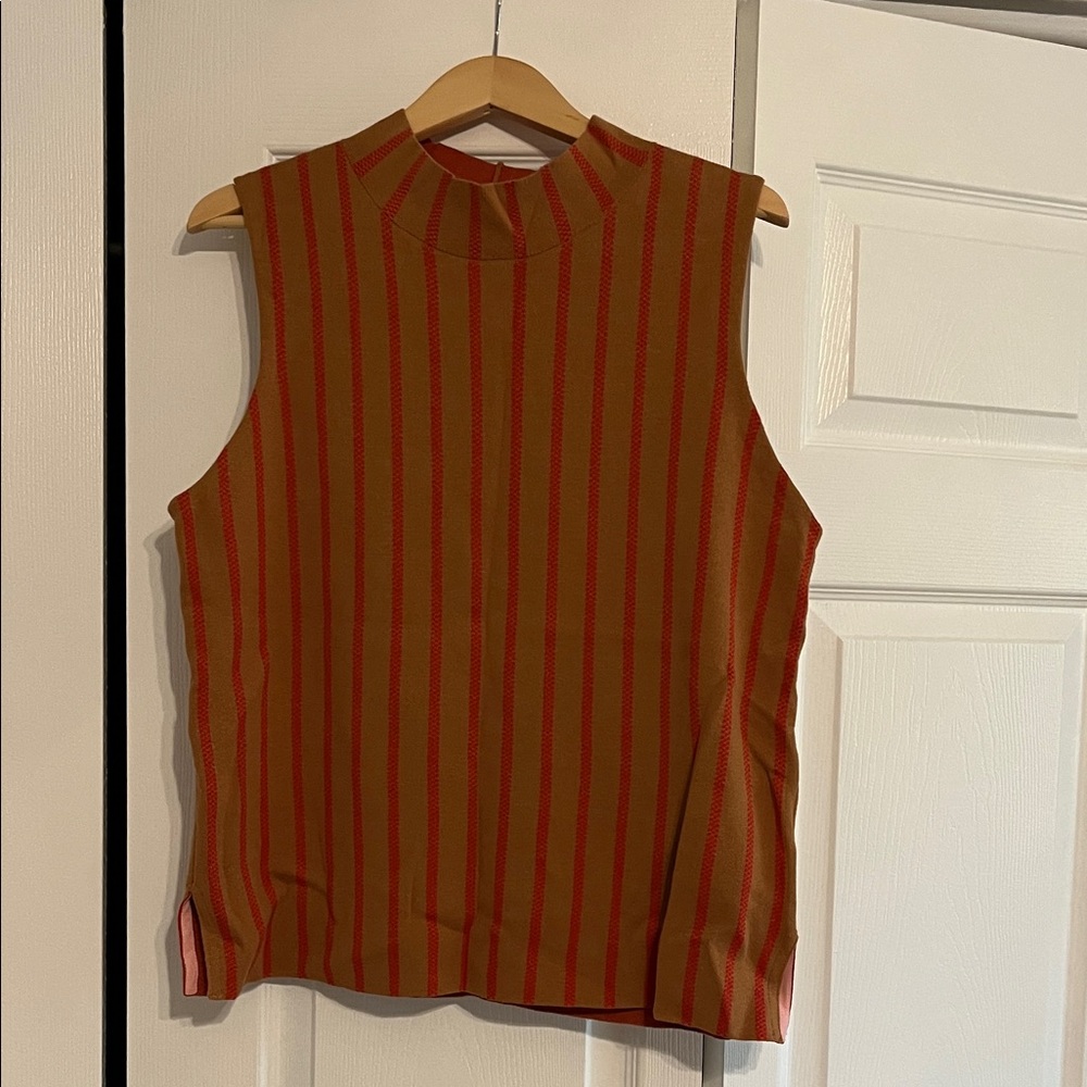 Moth Red and Brown Striped Sleeveless Blouse